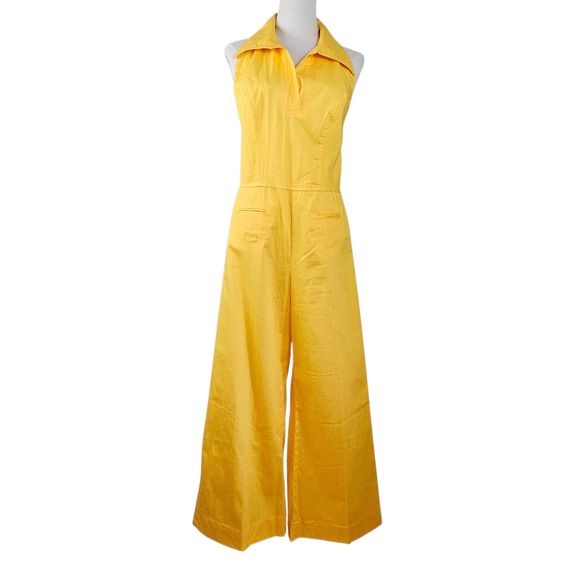 Vintage Pants - Vintage‎ Wide Leg Halter Jumpsuit Sz XS S Yellow Open Back
